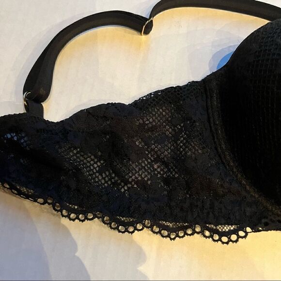 Victoria Secret plunge bra Black 34D lace trimmed underwire lightly padded - Picture 10 of 14